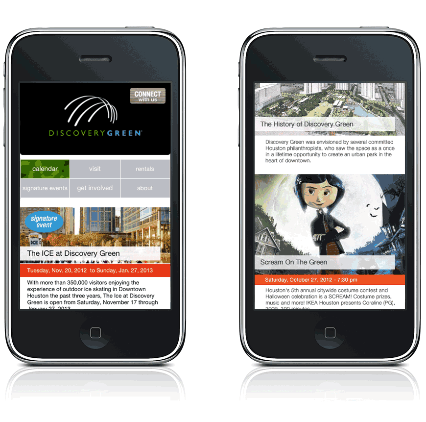 Discovery Green Website: Mobile Layout
